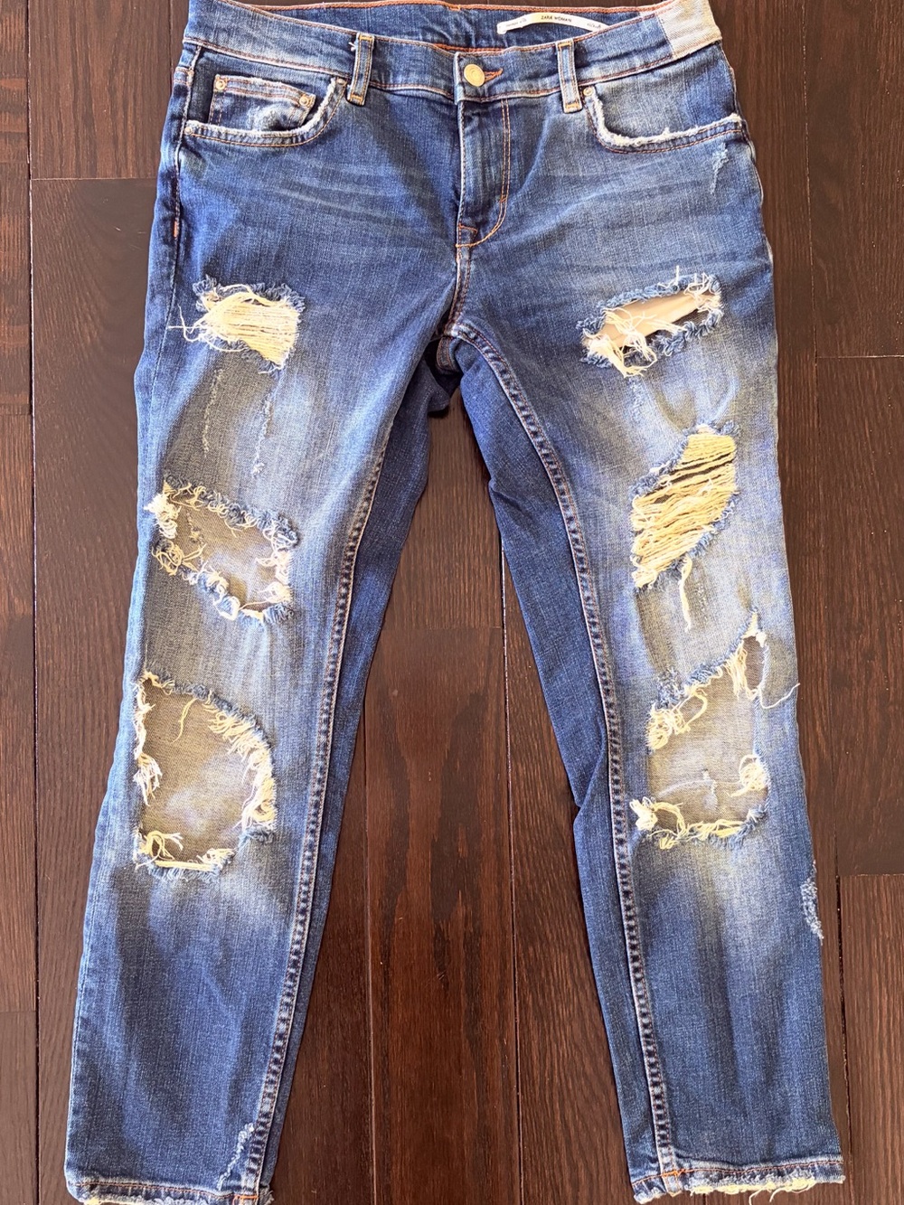 Zara Women's Slim Distressed Blue Denim Jeans